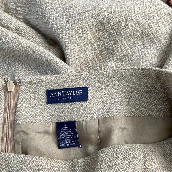 Ann Taylor Skirt Maxi Silk Wool Tan Herringbone Tweed Beige Vintage (6) - Picture 6 of 9